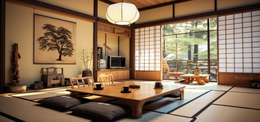 Ambiente cálido con decoración japonesa